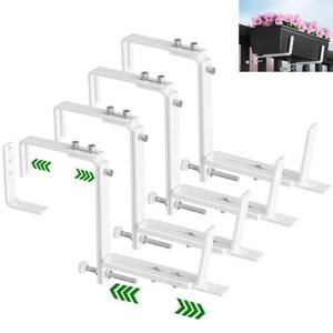 lot 19507 image: HFHOME Set of 4 Adjustable Window Planter Box Brackets, White Brackets for Window Boxes Planters, Planter Shelving with Adjustable Size The Width of The Bottom of The Planter Box (Patent Registered)