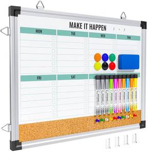 lot 19511 image: Marsrock Weekly Dry Erase Board and Cork Board Combo for Wall, 17x13 Reversible Hanging Dry Erase Board, Double Sided White Board with Aluminum Frame for Planning, Office, Kitchen, School, Home