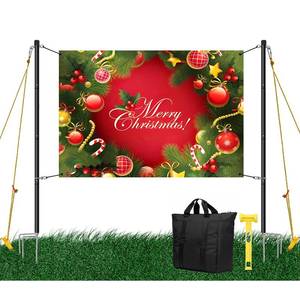 lot 19512 image: Kerty Banner Post Stand 5.2ft High, Adjustable Banner Pole with Ground Stakes, Outdoor Horizontal Banner Post for 3ft-10ft Length Outdoor Sign Holder Stand Display