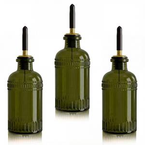 lot 19515 image: Yiyiring 3 Pack Olive Oil Dispenser 7oz, Olive Green Glass Bottle with Metal Spout and Lid, Vinegar Cruet Kitchen Small Oil for Cooking, Salad, Baking (Elegant)