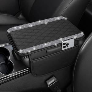 lot 20033 image: NBTEPEM Bling Car Center Console Cover, Leather Car Arm Rest Cover Cushion with 2 Storage Bags, Universal Auto Armrest Protector Storage Box, Bling Accessories Interior for Most Vehicles (Silver)