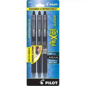 lot 20037 image: PILOT FriXion Clicker Erasable Pens, Refillable & Retractable Gel Ink Pens, Fine Point 0.7 mm, Black Ink, 3-Pack - Ideal for School, Journaling, & Office Writing