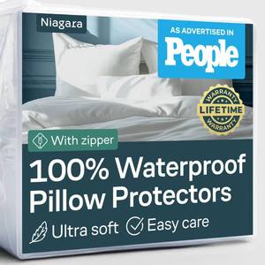 lot 20043 image: Niagara 4 Pack Waterproof Pillow Protectors Standard 20x26 Inches Smooth Zipper Premium Encasement Covers Quiet Cases Set White