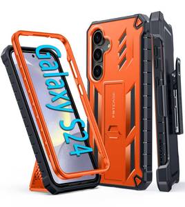 lot 20053 image: FNTCASE for Samsung Galaxy S24 Case Military Shockproof Protective Phone Cover with Belt-Clip Holster & Kickstand, Full-Body Drop Proof Protection Heavy Duty Durable Rugged Cases for S24 5G Orange