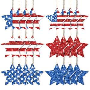 lot 20056 image: Vercraft 24 Pcs Patriotic Tree Ornaments 4th of July Ornament Star for Tree Memorial Day Wooden Decor Independence Day Red White Blue Hanging Home Decor for 250th Anniversary Party Decoration