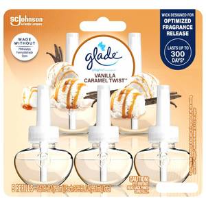 lot 20063 image: Glade PlugIns Refills Air Freshener, Scented and Essential Oils for Home and Bathroom, Vanilla Caramel Twist, 3.35 Fl Oz, 5 Count
