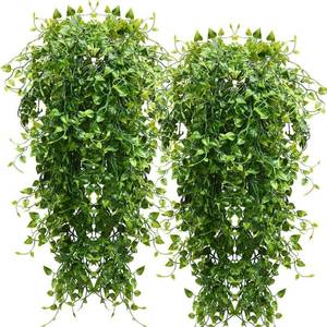 lot 20068 image: RECUTMS Artificial Hanging Plants 4pcs 33Inch Fake Wall Plant Faux Eucalyptus Leaves Ivy Swag UV Resistant Plastic Greenery Indoor Outdoor Home Garden Wedding Jungle Party Patio Office Shelf Decor