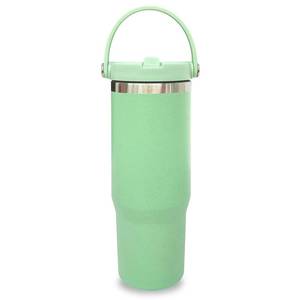 lot 20074 image: 30 oz Tumbler with Top Handle, Double Wall Vacuum Insulated Tumbler with Flip Straw, Travel Coffee Mug 30oz Powder Coated Cup for Laser Engraving (Green,1 pack) (Broken Handle)