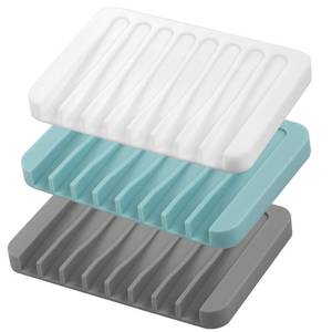 lot 20091 image: 3PCS Self Draining Soap Holder, Premium Silicone Soap Dish, Soap Saver for Shower, Bathroom, Kitchen, Bath Tub, Sponges, Keep Soaps Bars Dry Clean, Easy Clean, Extend Soaps Life (1 pack)