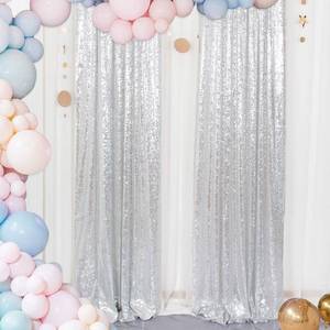 lot 20098 image: ShinyBeauty Sequin Curtains 2 Panels Silver 2FTx8FT Sequin Photo Backdrop Silver Sequin Backdrop Curtain Pack of 2-1011E