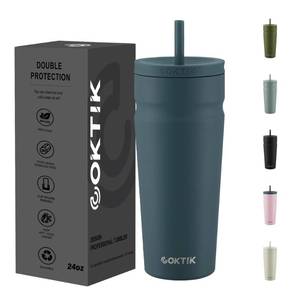 lot 20099 image: COKTIK 24oz Insulated Tumbler with Lid and Straw Iced Coffee Cup Reusable Stainless Steel Travel Mug Water Bottle Cupholder Friendly for Women Men Her Him (Twilight Fog) (Straw Not Included)