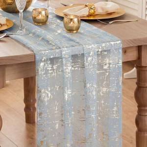 lot 20104 image: Artoid Mode Blue Silver Gauze Table Runner 120 Inch, Sheer Glitter for Wedding, Dining, Anniversary, Holiday Party Decor