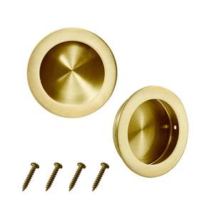 lot 20119 image: Kindoodos Recessed Pocket Door Pull Handles, Round Finger Flush Pulls Sliding Closet Door Handle Brushed Gold 304 Stainless Steel (2 Pack)