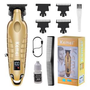 lot 20132 image: KEMEI 2293 Professional HairBeard Trimmer for Men Zero Gapped Hair Clippers for Barber with T Blade, Cordless Rechargeable, Gold