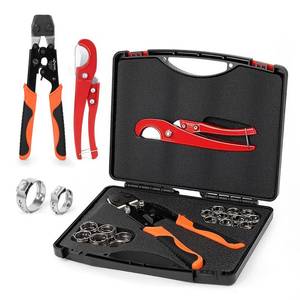 lot 20136 image: KF CPTEC PEX Clamp Tool Kit with Pipe Cutter, Ratcheting PEX Cinch Tool for 38��1 Stainless Steel Clamps (ASTM F2098 Compatible), Includes 12x20 & 34x10 Clamps, Carrying Case (Missing Pieces)