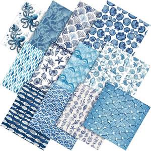 lot 20147 image: Tudomro 60 Pcs Blue Coastal Beach Fabric Squares Bundles 10 x 10 Inch Cotton Nautical Ocean Quilting Fabric Blue Seashells Fish Starfish Fat Quarters Quilt Patchwork Material for Sewing Craft Supplies