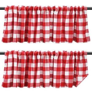 lot 20161 image: Tatuo Buffalo Plaid Curtains Buffalo Window Valances Farmhouse Design Window Decor Rod Pocket Valances for Kitchen, Bathroom, Living Room, 16 x 56 Inch (Red-White, 2 Pieces)