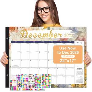 lot 20164 image: Gannyfer Desk Calendar 2026, Large 2026 Desk Calendar, 22 x 17 18 Month Yearly Calendar 2025-2026, Thick Paper with Corner Protectors, 2026 Calendar for Home, School, or Office - Colorful Floral(6 Stickers)