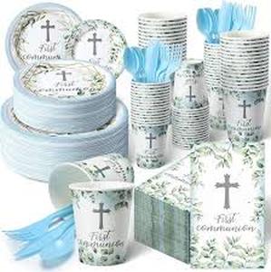 lot 1729 image: Childs first communion paper plates set with napkin cups