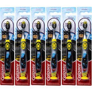 lot 2349 image: Colgate Batman Toothbrush for Children with Suction Cup, Kids 5 Years Old, Extra Soft, Pack of 6