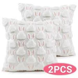 lot 20071 image: White Textured Pillow Cases with Bunny Rabbit Design 2 pcs