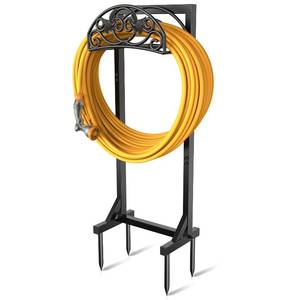 lot 1829 image: Pattiumo Garden Hose Holder Stand, Heavy Duty Freestanding Metal Hose Holder with 4 Spikes, Hose Reel Alternative Holds up to 150 ft for Yard Lawn Garden Patio