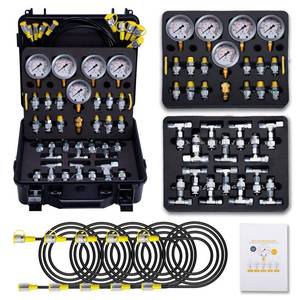 lot 1831 image: GRYVOZE Hydraulic Pressure Test Kit with 5 Gauges(Max 10000 PSI), 13 Test Couplings 14 Tee Connectors 5 Test Hoses, Hydraulic Gauge Tester Set for Excavator, Construction, Machinery, and Mine