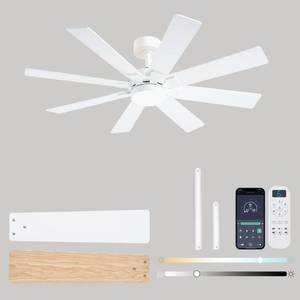 lot 1836 image: KNUN 48 Inch White Ceiling Fans with Lights and RemoteAPP Control, Low Profile Ceiling Fan, 8 Blades��LED Dimmable, Reversible DC Motor, Noiseless Ceiling Fans for Bedroom IndoorOutdoor Use