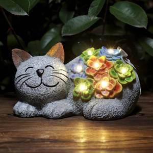 lot 1837 image: Otdair Solar Garden Decor Cat, Cat Lover Gifts with Succulent and 7 LED Lights for Outside,Outdoor Solar Lights for Yard, Garden and Patio, Unique Gift for Women