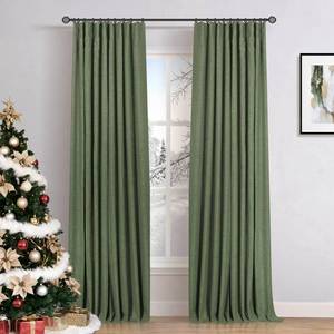 lot 1838 image: INOVADAY 100% Blackout Curtains for Bedroom, Black Out Curtains 120 Inch Long, Clip Rings Linen Blackout Drapes, Thermal Insulated Room Darkening for Living Room, 2 Panels - Moss Green,W50xL120
