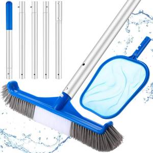 lot 1839 image: Potchen 3 Pcs Pool Cleaning Kit with Hand Skimmer Net, 47.24 Aluminum Pole and Long Pool Brush Maintenance Accessory Tool for Above Ground Inground Ponds Home Tubs Spa(17.5 Brush)