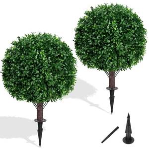 lot 1850 image: Yangrass Artificial Boxwood Topiary Ball Tree Set of 2, UV Resistant Artificial Outdoor Shrubs with Spike, Decorative Evergreen Fake Topiary Bushes Plant for Front Porch Garden