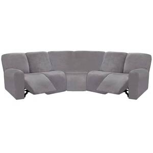 lot 1854 image: ULTICOR 7-Piece L Shape Sectional Recliner Sofa Covers, Velvet Stretch Reclining Couch Covers for Reclining Sofa, Thick, Soft, Washable (Light Gray, 5 Seat Recliner Cover)