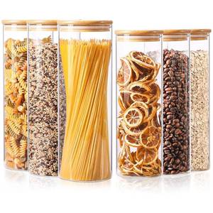 lot 1864 image: ComSaf Glass Food Storage Jars Set of 6, Tall Glass Storage Containers with Lids, Spaghetti Jar, Canisters Set for the kitchen, Pasta, Flour, Nuts, Oat, Coffee and Sugar Container, Pantry Organization