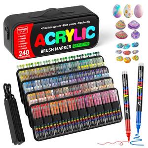 lot 1868 image: 240 Colors Acrylic Paint Markers with Carrying Bag and Shoulder Strap, Soft Brush Tip Paint Pens, Acrylic Pens for Wood, Canvas, Glass, Fabric, Egg, Rock Painting and DIY Crafts Art Supplies (240)