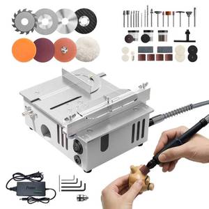 lot 1873 image: MIMYTH Mini Table Saw for Crafts, Multifunctional Portable Table Saws Adjustable Cutting Angle,Speed,SawDepth Small Table Saw for Cutting, Grinding, Sanding Tablesaw (Forged Silver-Dual Motor)