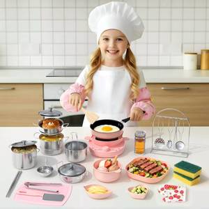 lot 1876 image: Gotoofun Kids Cooking Set Real 35PCS �� Real Mini Kitchen Cooking Set for Kids, Beginner Safe Cooking Tools, Montessori Educational Toy for Boys Girls Age 8��12 (Pink)
