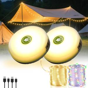 lot 2017 image: 2Pack Camping String Lights, 4-in-1 Quick Storage Camp Light, 8Mode 32.8FT Hanging Tent Lights, Rechargeable Camp Lamp As Camping Essentials Gear, Waterproof LED Lantern for Hiking Travel Patio Party