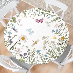 lot 2052 image: Fecvdlis Spring Summer Flower Round Fitted Tablecloth with Elastic Edge Wipeable Table Cloth Waterproof Reusable Outdoor Table Cover for Kitchen Picnic Patry Indoor Fits 44-48 Diameter Round Tables