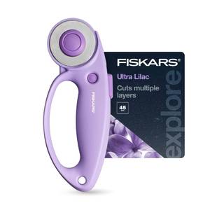 lot 2060 image: Fiskars Loop Rotary Cutter, Explore Collection Ultra Lilac, Precision-Ground Steel Blade for Fabric, Felt and Vinyl, 45mm