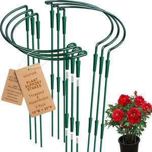lot 2061 image: 6 Pack Threaded Lock Metal Plant Support Stakes - 25 H Tall Peony Cage, Reusable Detachable Garden Ring for HydrangeaRose BushPotted Flowers, Indoor Outdoor Heavy Duty (10 W)