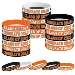 lot 2075 image: Gatherfun Graduation Decorations  Congrats Grad Wristband Silicone Bracelets - Graduation Party Favors & Class of 2026 Decorations, Gifts for Grads,30Pack, 2 Designs (Orange Black)