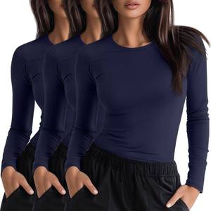 lot 2083 image: Neer 3 Pack Womens Underscrub Shirts Long Sleeve Crewneck Tops Fitted Layering Clothes Comfort Knit Tops for Nurse(Navy Blue,Small)