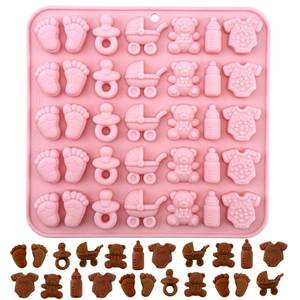 lot 2085 image: 1 Piece Baby Shower Theme Mini Silicone Chocolate Molds Footprints, Pacifier, Stroller, Teddy Bear, Bottle and Onesie Shape 3D Chocolate Candy Moulds for Baby Shower,Birthday