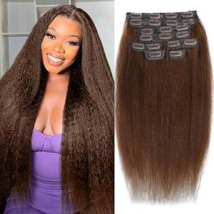 lot 2091 image: Brown Kinky Straight Clip ins 18 Inch 110g #4 Clip in Hair Extensions Real Human Hair for Women Brazilian Remy Human Hair Extensions 8Pcs Per Set with 20 Clips Double Weft