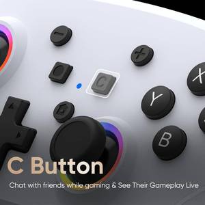 lot 2094 image: BETMI RGB Wireless Pro Controller for Switch 21, One Click Wake-up, C Button, 9 Gyro Axis, Hall Effect Joysticks, Macro, Dual Vibration, 3.5mm Jack, LiteOLEDPC Bluetooth Game Controller (White)