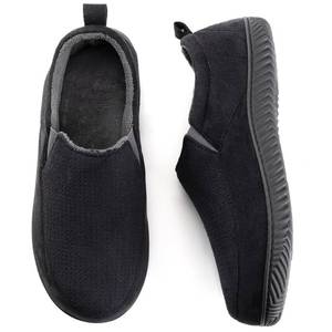 lot 2102 image: RockDove Mens Closed-Back Memory Foam Slippers with Plush Lining Faux Suede Non-Slip Sole, Size 12 US Men, Black