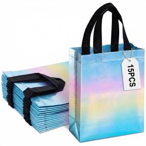 lot 2113 image: VGOODALL 15PCS Reusable Iridescent Gift Bags with Handles, 8x4x10 Bulk Party Favor Bags for Party Gifting, Birthdays, Weddings, Goodie Treats