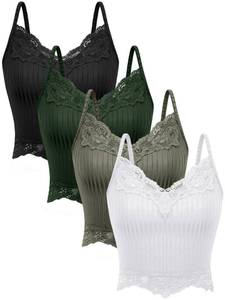 lot 2121 image: Bencailor 4 Pcs Lace Y2k Tank Tops Fairy Grunge Clothes Crop Tops Lace Patchwork Cami Ribbed Knitted Tank for Women (X-Large,Dark Green,Black,Olive Green,White)
