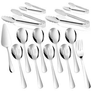 lot 2123 image: 14PCS Serving Utensils - Hostess Serving Utensils Set, Premium Stainless Steel 8.7 inch Serving Utensils, Slotted Spoons, Fork, Tongs, Cake Pie Server for Buffet, Wedding, Dinner (Silver)